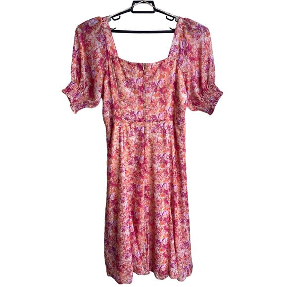 MAISON TARA Dress Size 12 Pink Floral Chiffon Square Neck Midi Maxi Cottage - Picture 2 of 9